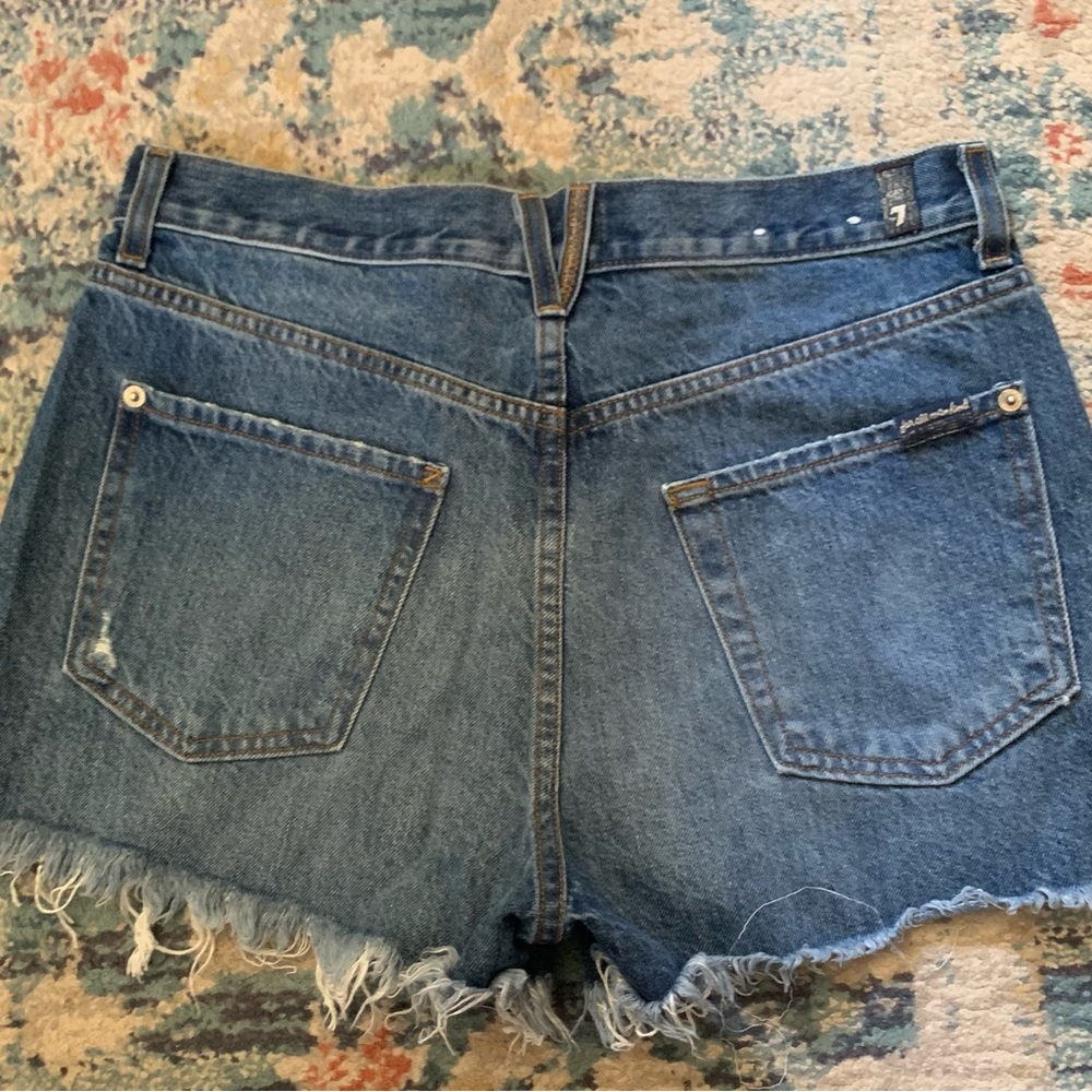7 For All Mankind Distressed Blue Denim Cutoff Shorts